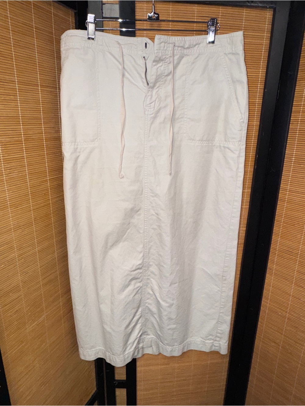 Old Navy Cotton Utility Cargo Maxi Skirt Cream Beige Drawstring Size 12